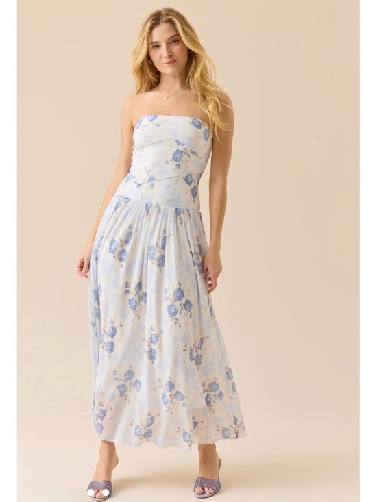 Altar'd State Dresses & Skirts - Altar’d State Strapless Blue Floral Maxi Dress
